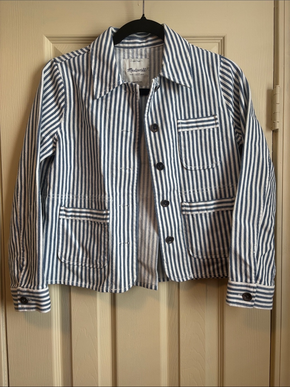 Madewell Blue and White Striped Button Jacket